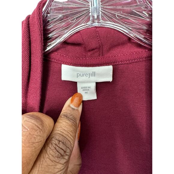 J. Jill Pure Jill Cardigan Burgundy Wine Red Twist Open Front Wrap Top Medium - Picture 2 of 7